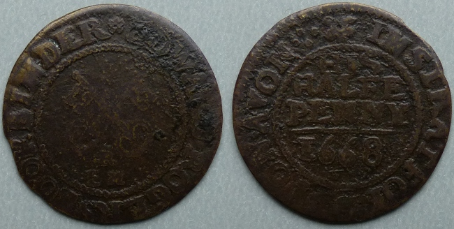 Stratford-upon-Avon, Edward Rogers 1668 halfpenny Stratford-upon-Avon, Edward Rogers 1668 halfpenny